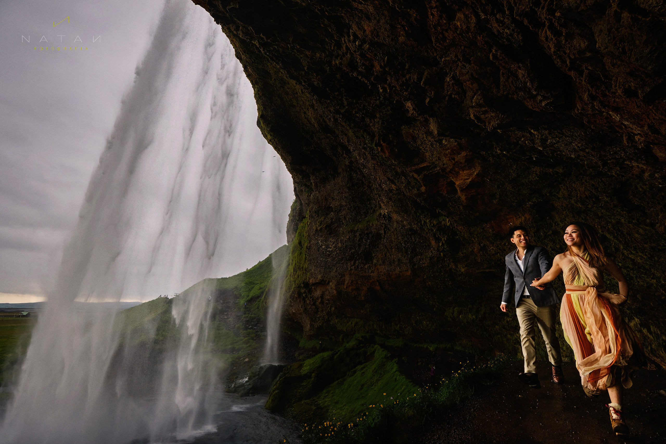 Waterfall couple photography in Iceland