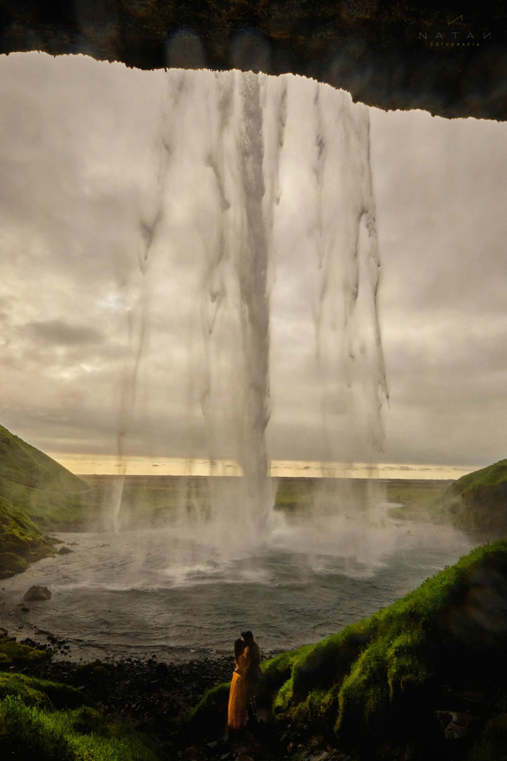 Couple love in Iceland Waterfall