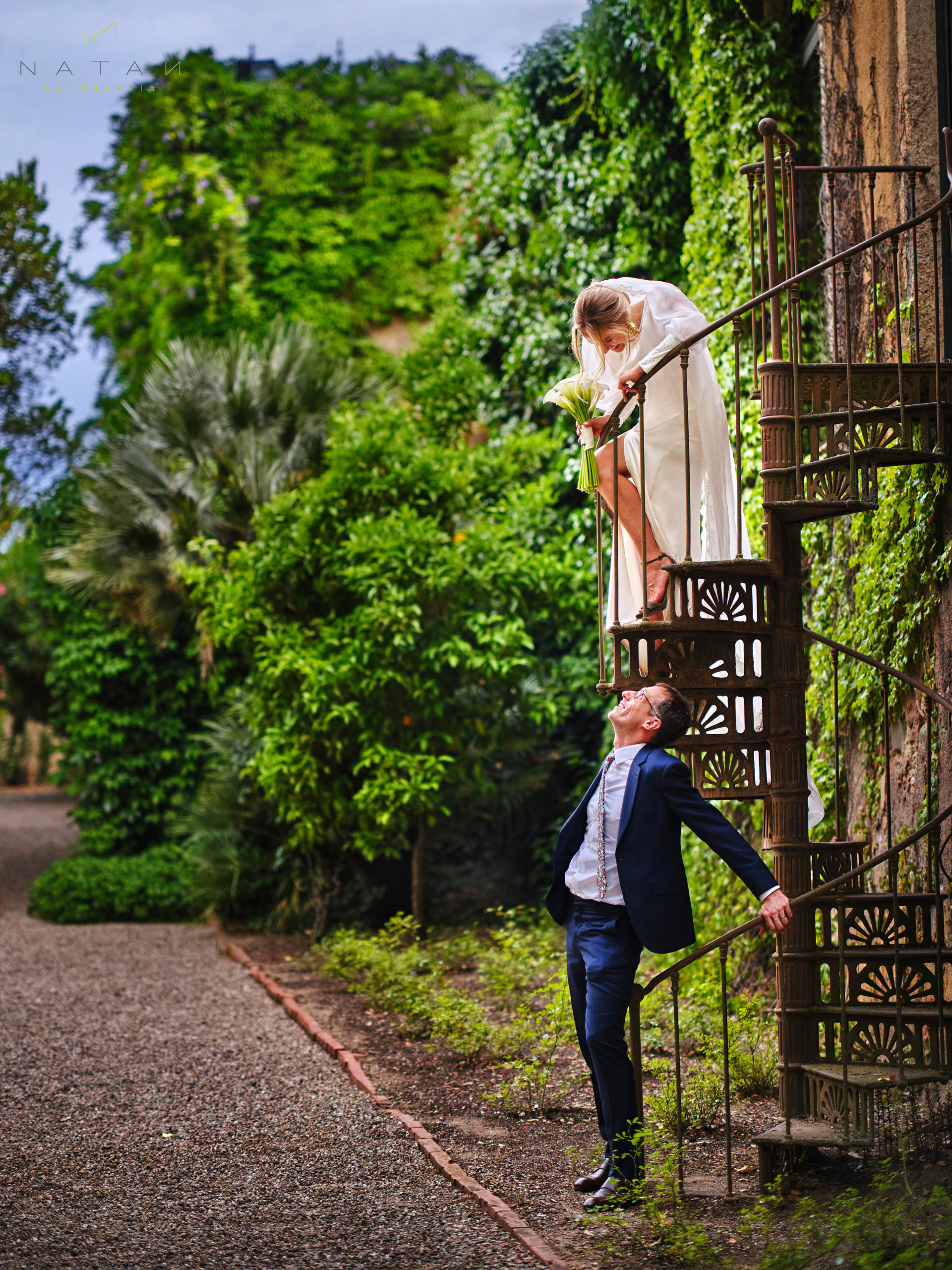 Bride and groom in Masia Egara Wedding, Barcelona