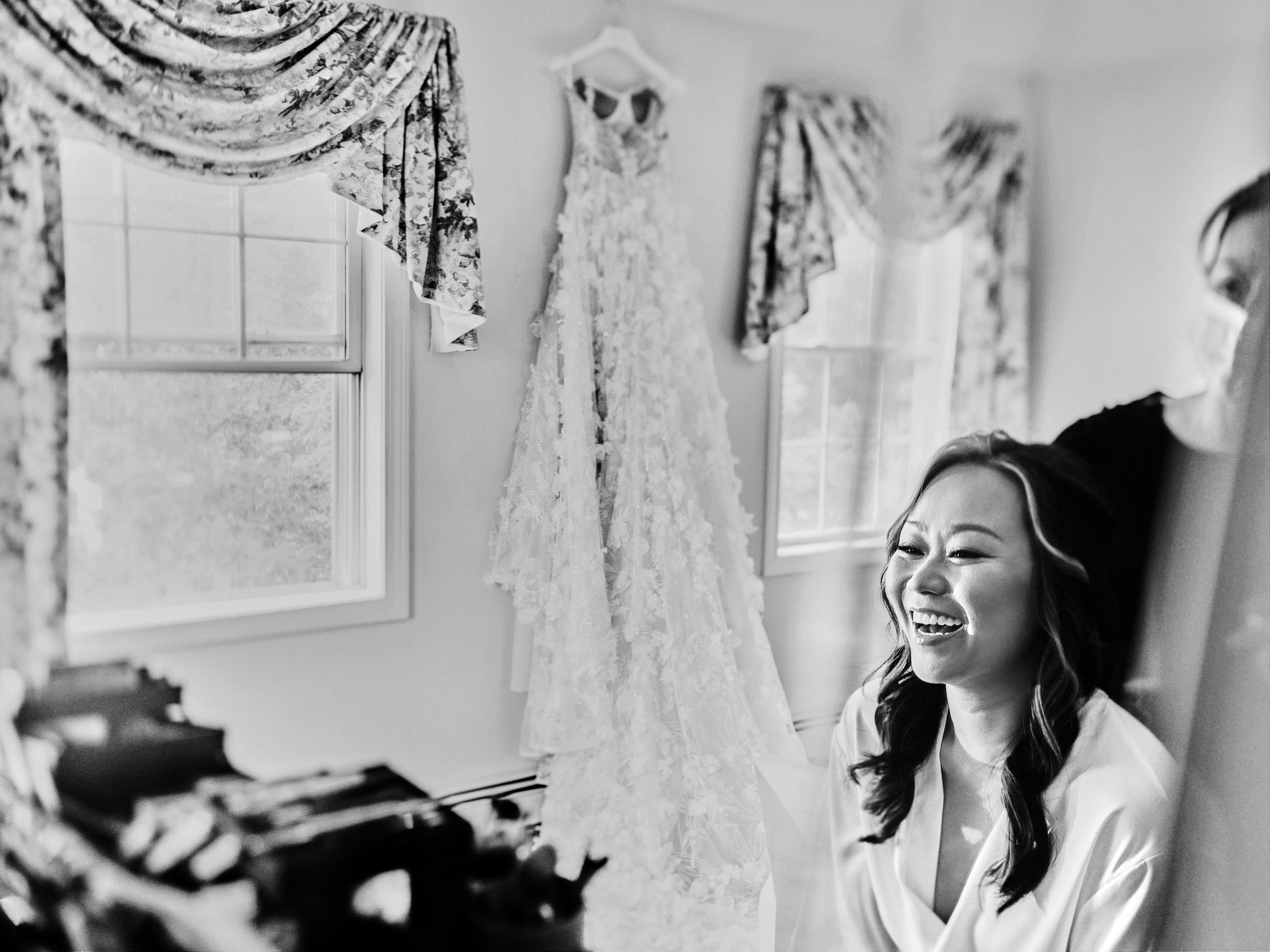 Happy bride in a getting ready moment