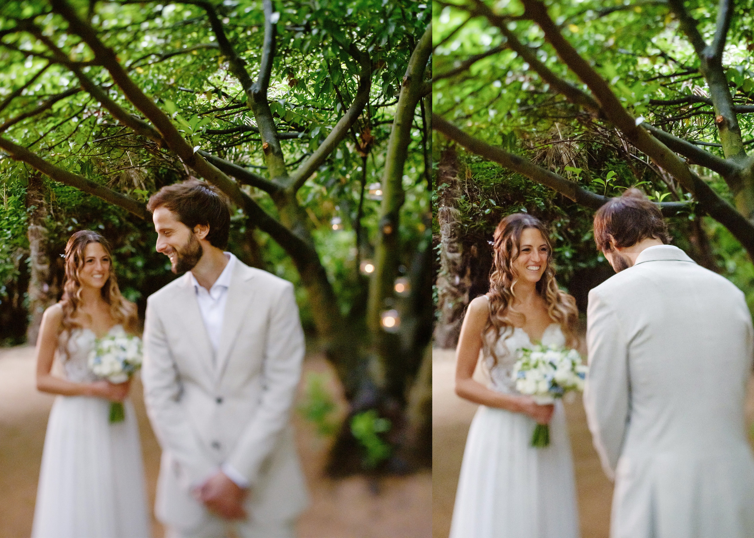 "Adrià sonríe emocionado al ver a Judith por primera vez en su boda en La Vinyassa, Montseny. Un instante inolvidable capturado de forma natural."